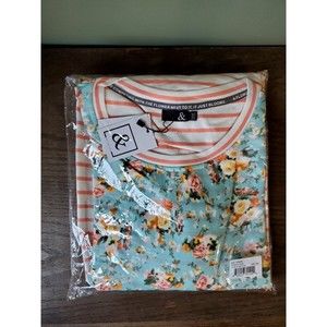 NWT Ampersand Ave Women's Crew Neck Pullover Teal Coral White Floral Sz 3XL